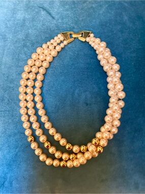 Napier Triple-Strand Cream Pearl Necklace with Gold Accents